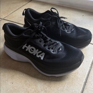 Hoka Woman’s Bondi 9.5 Black and White Sneakers